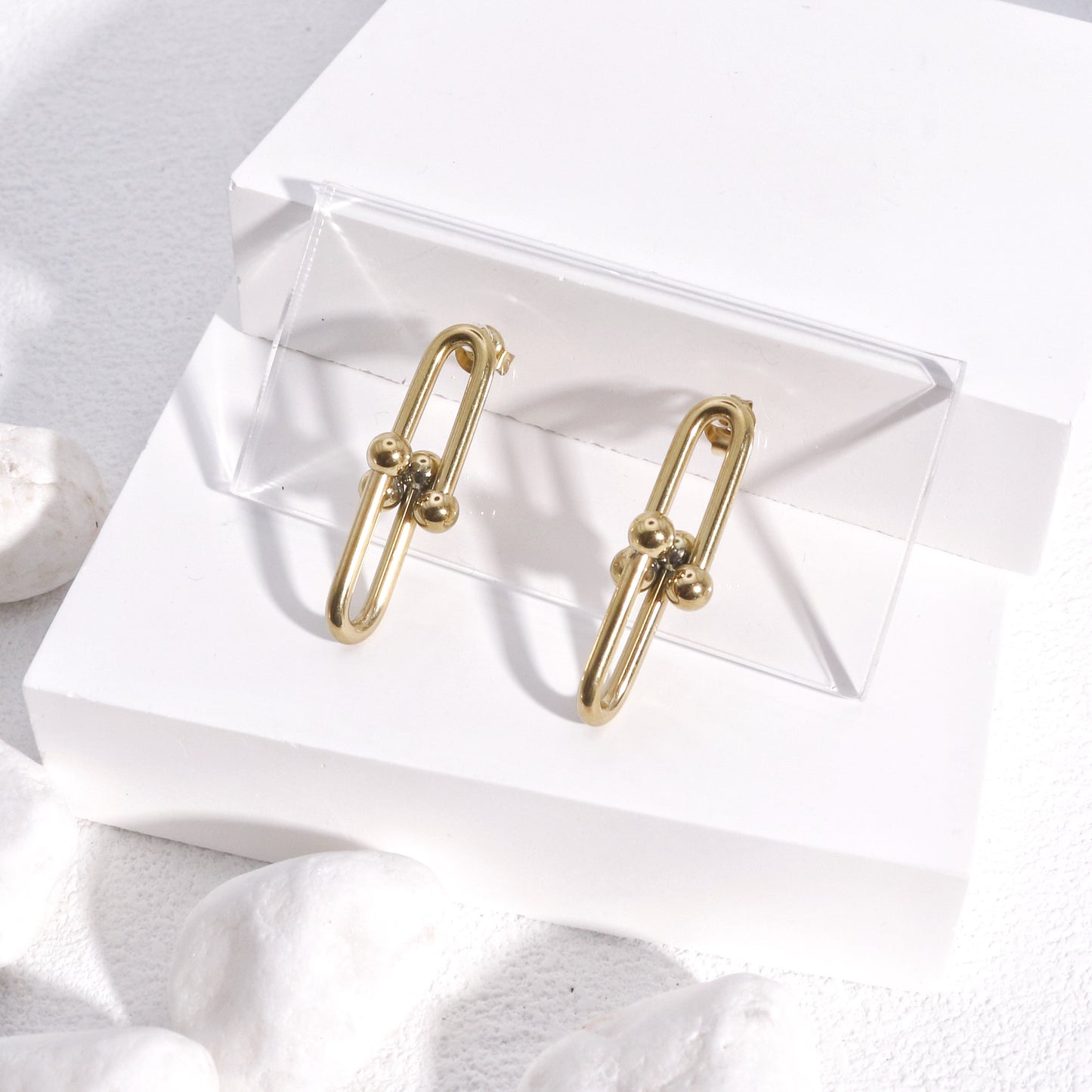 Ellanora Steel Hardware Statement Drop Earrings
