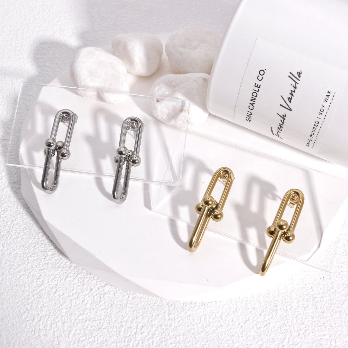 Ellanora Steel Hardware Statement Drop Earrings