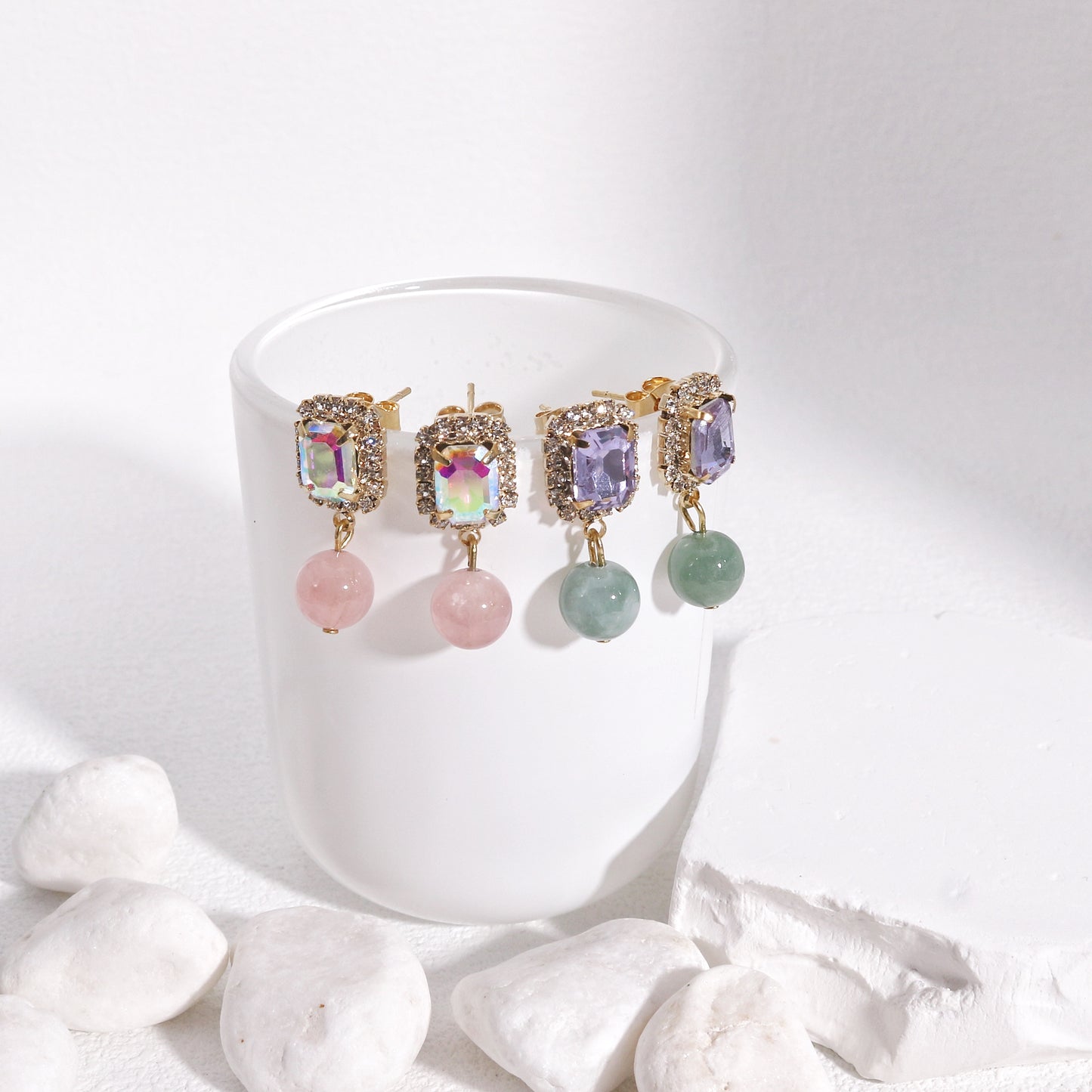 Olivia Natural Gemstone and Crystal Drop Earrings