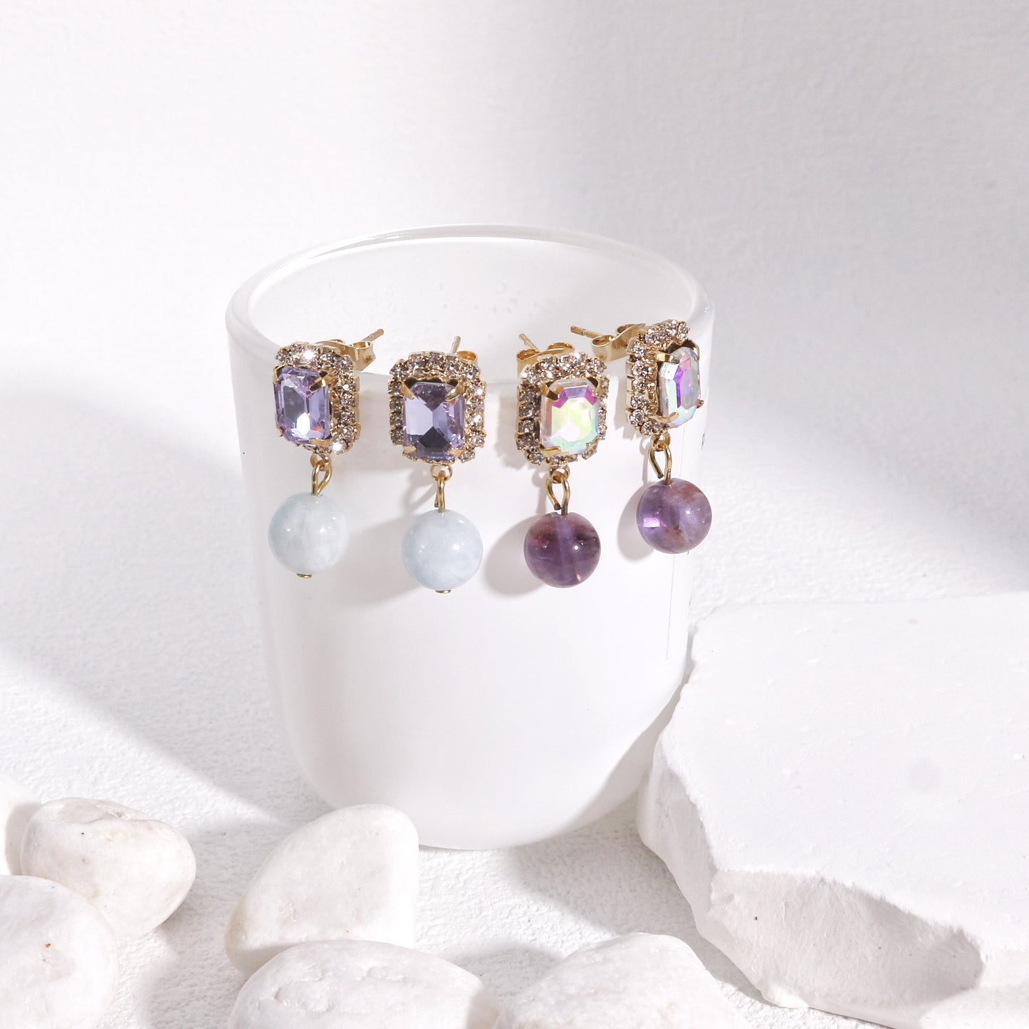 Olivia Natural Gemstone and Crystal Drop Earrings