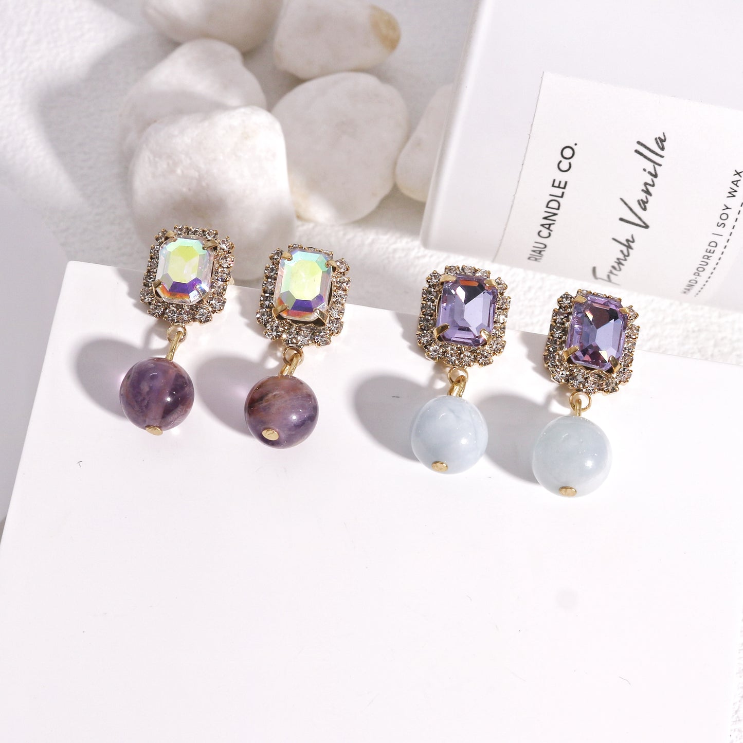 Olivia Natural Gemstone and Crystal Drop Earrings