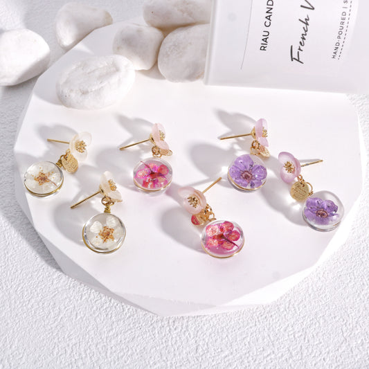 Tahlia Handmade Resin Fresh Flower Drop Earrings