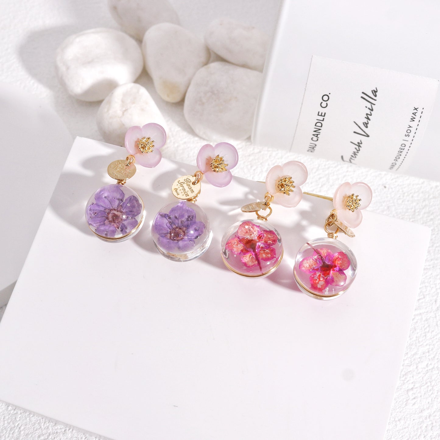 Tahlia Handmade Resin Fresh Flower Drop Earrings