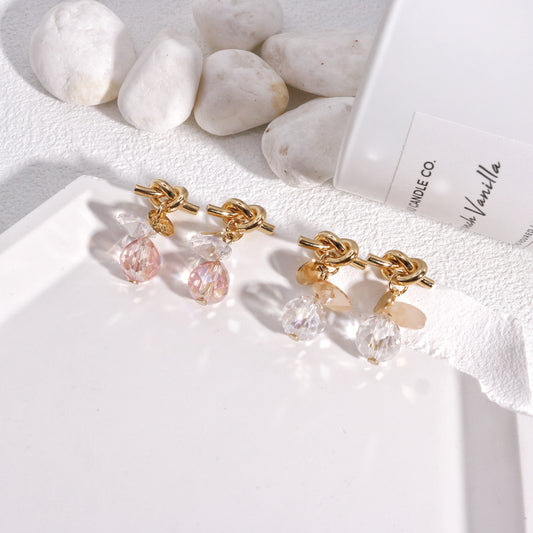 Faceted Crystal and Knot Short Dangle Earrings