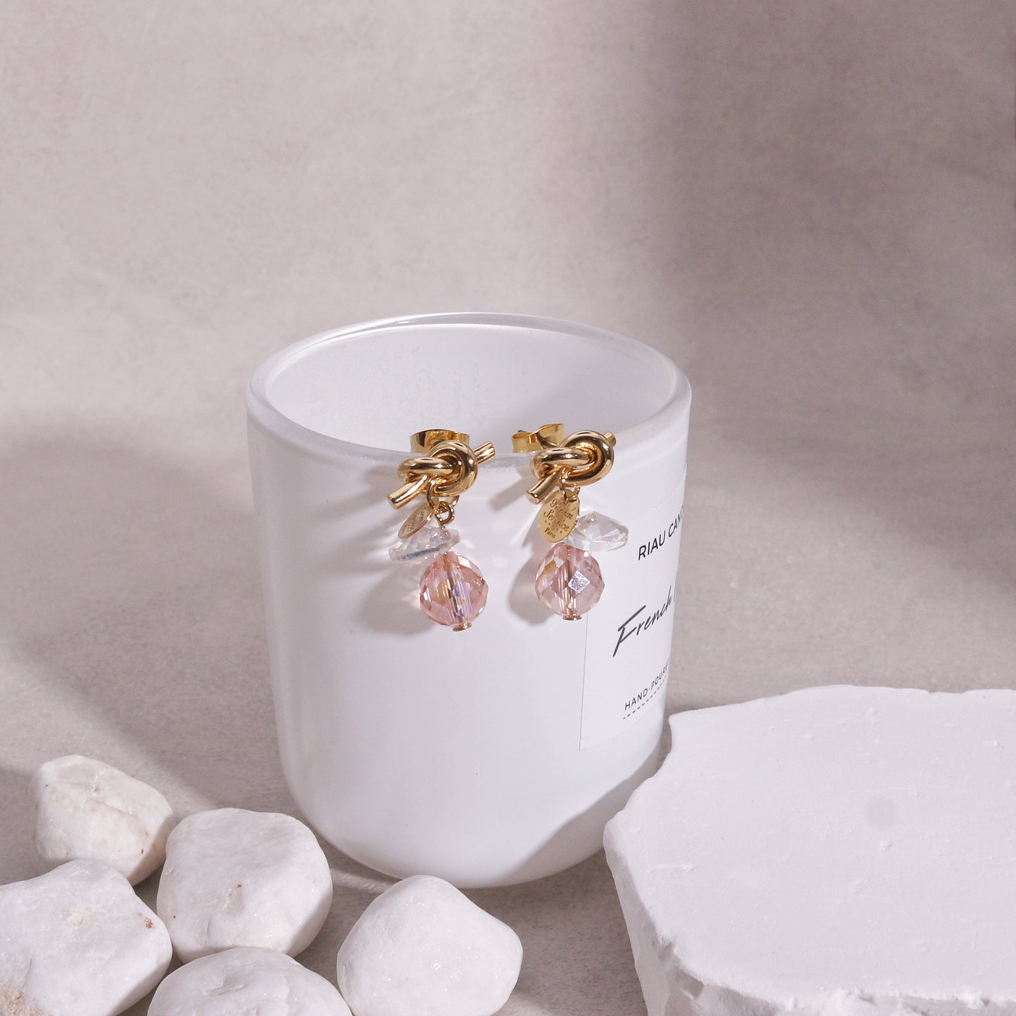 Faceted Crystal and Knot Short Dangle Earrings