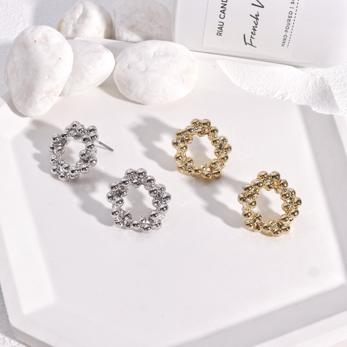Lily Beaded Wreath Bubble Stud Earrings