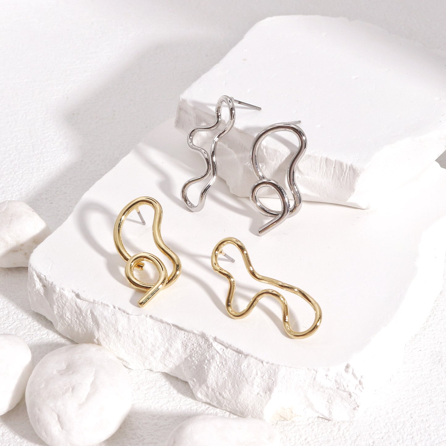 Asymmetric Minimalist Metallic Art Drop Earrings