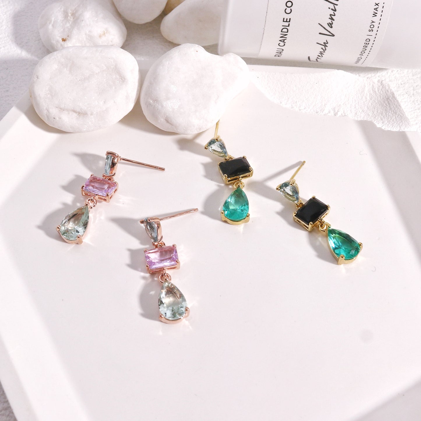 Tiffany Delicate Colored CZ Drop Earrings