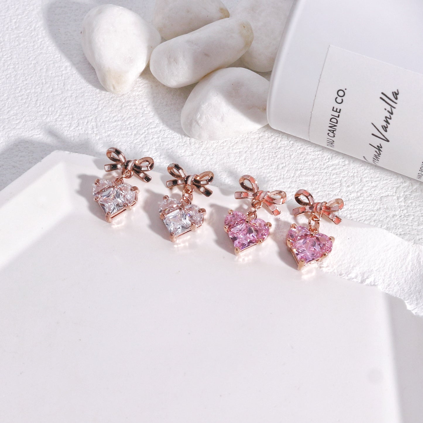 Aida Fancy CZ Heart and Bow Tie Dangle Earrings