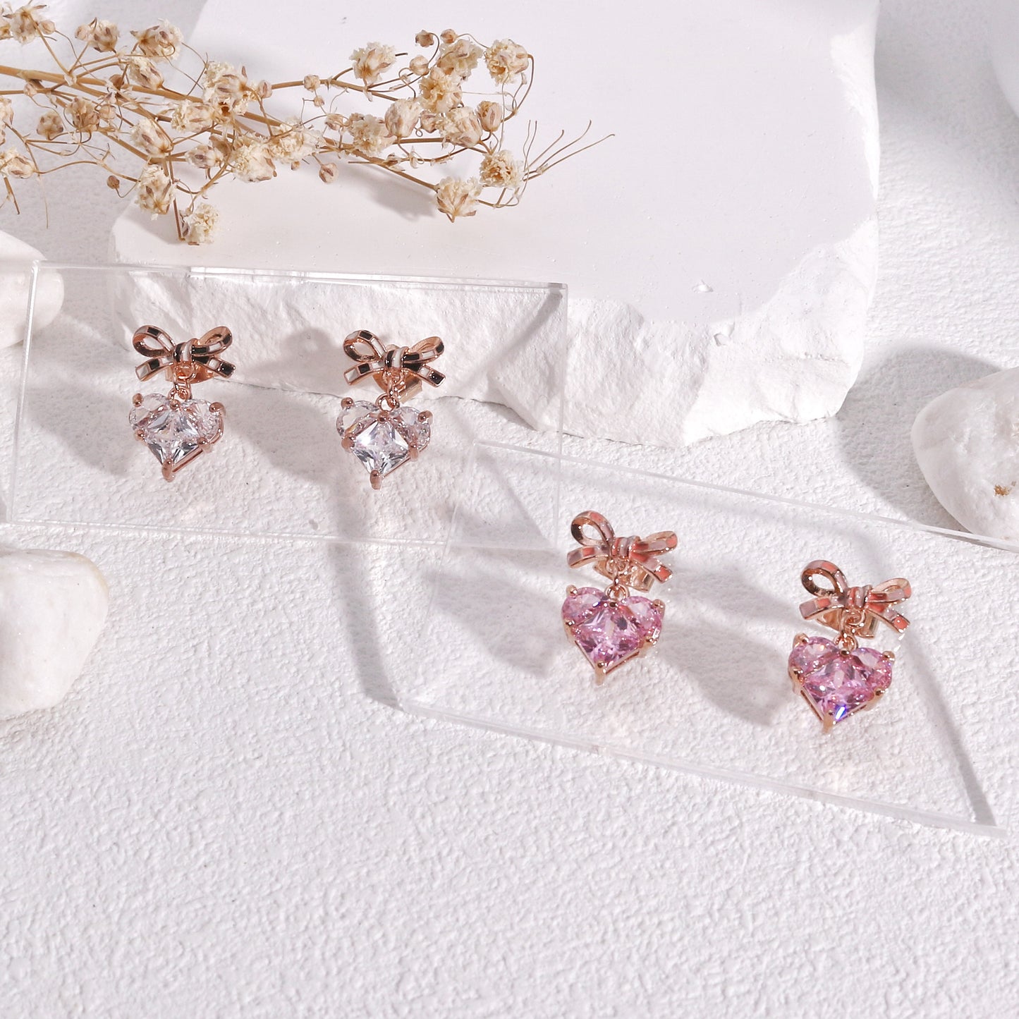 Aida Fancy CZ Heart and Bow Tie Dangle Earrings