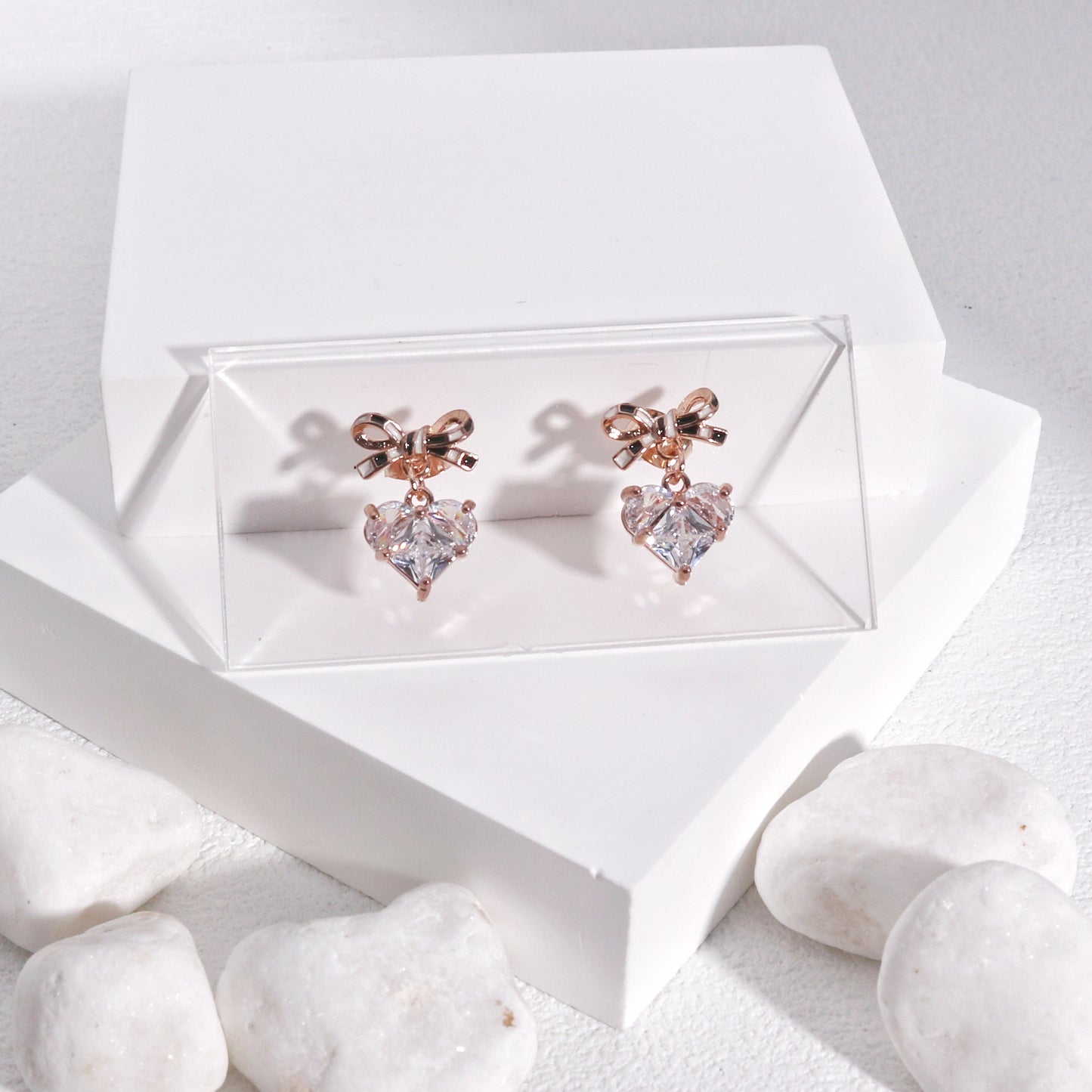 Aida Fancy CZ Heart and Bow Tie Dangle Earrings