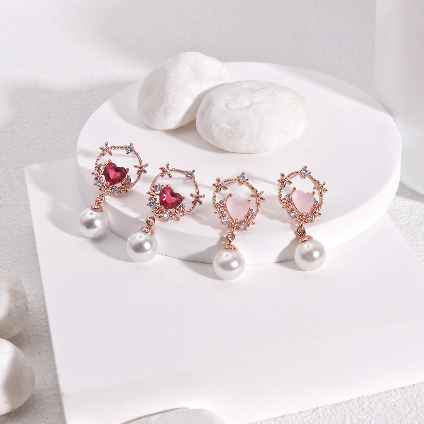 Alina Dainty Heart Filigree CZ Drop Earrings