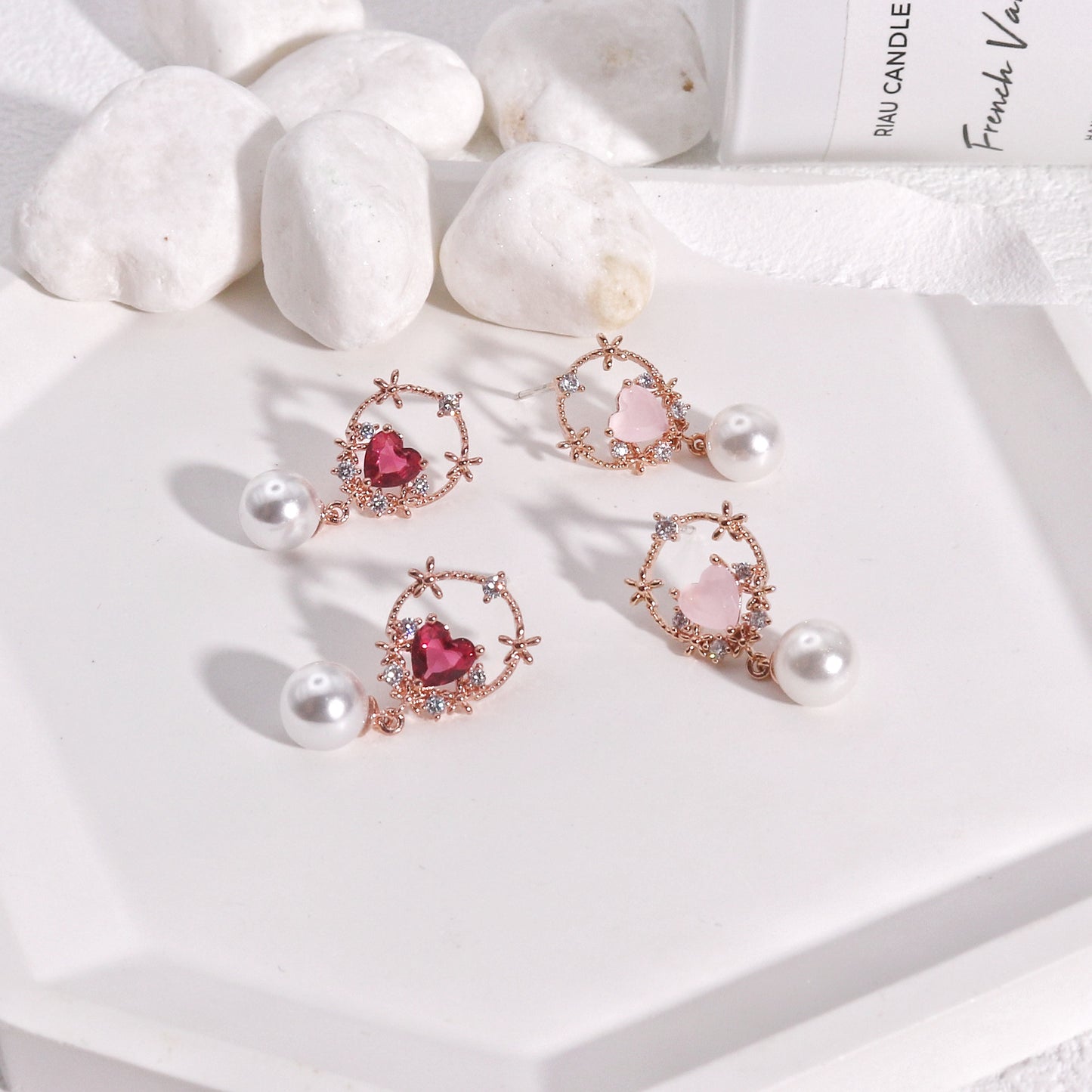 Alina Dainty Heart Filigree CZ Drop Earrings