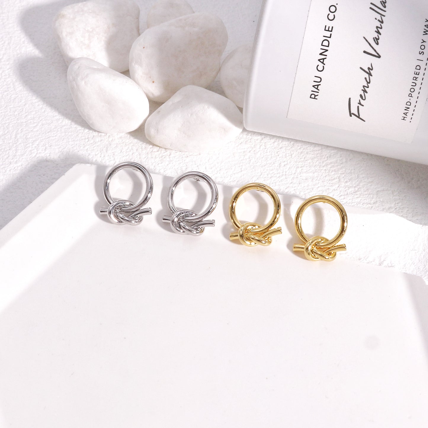 Georgina Minimalist Circle and Knot Stud Earrings