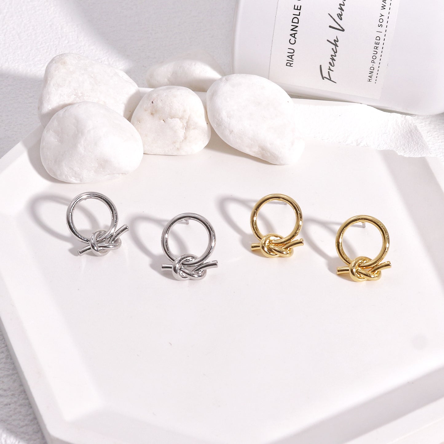 Georgina Minimalist Circle and Knot Stud Earrings