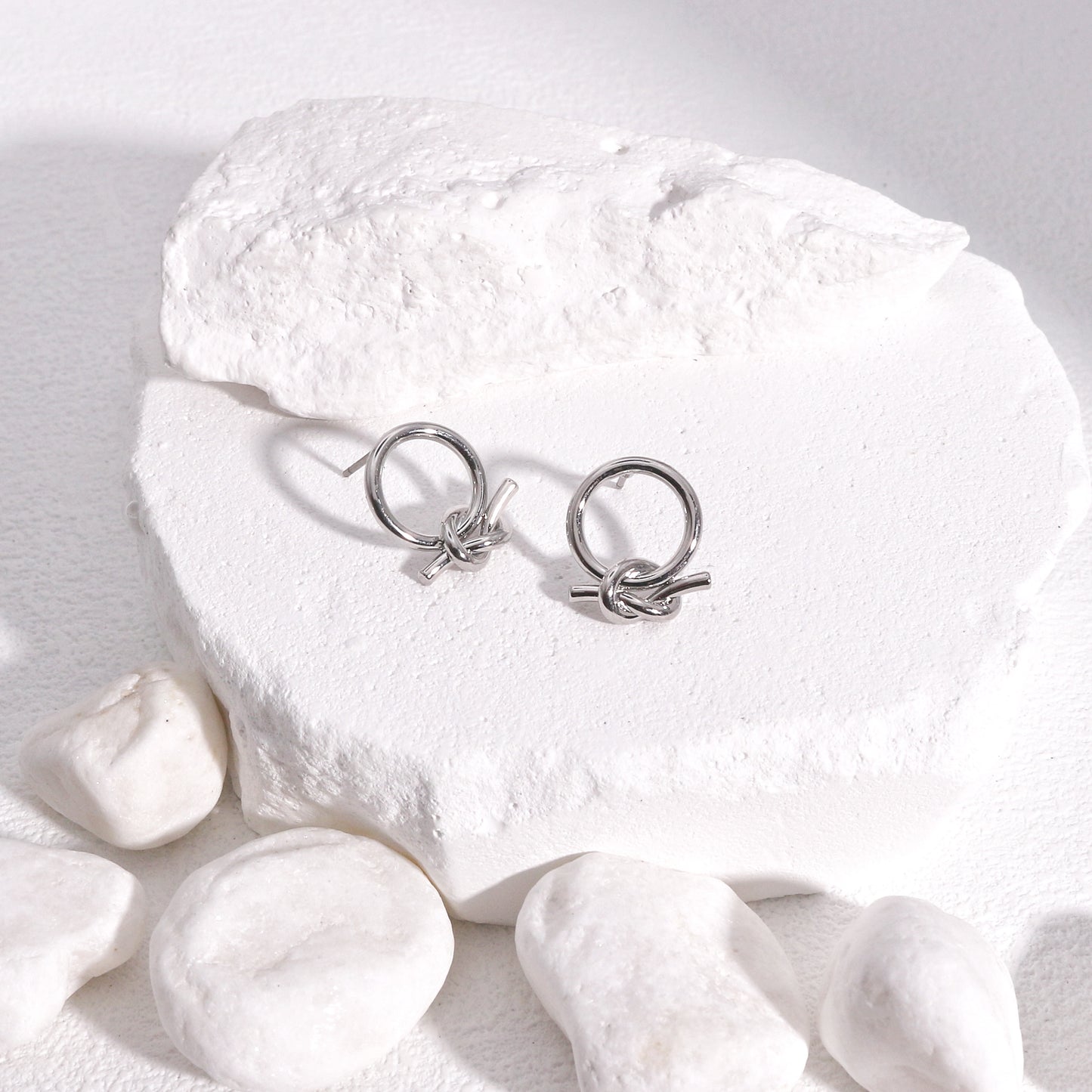 Georgina Minimalist Circle and Knot Stud Earrings