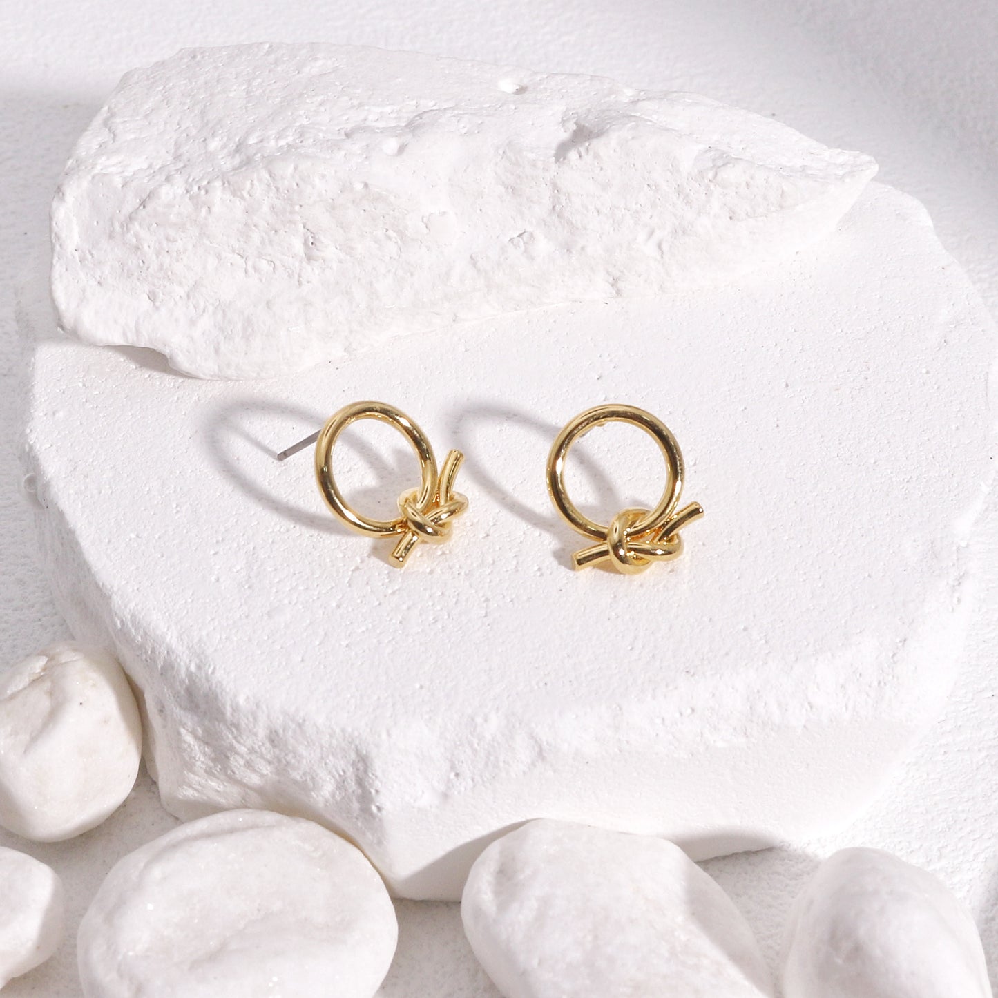 Georgina Minimalist Circle and Knot Stud Earrings