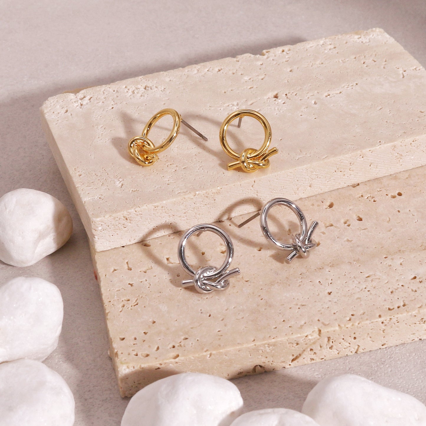 Georgina Minimalist Circle and Knot Stud Earrings