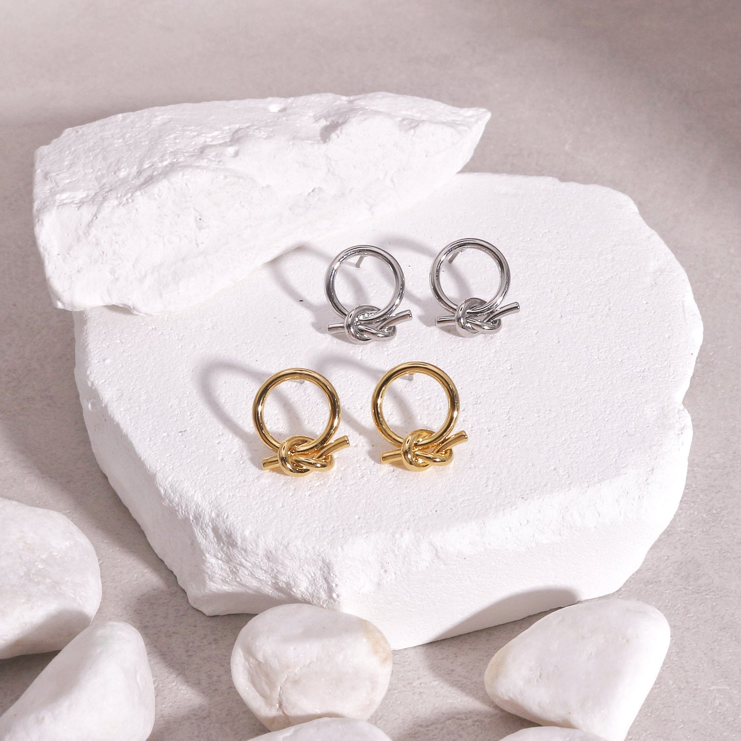 Georgina Minimalist Circle and Knot Stud Earrings