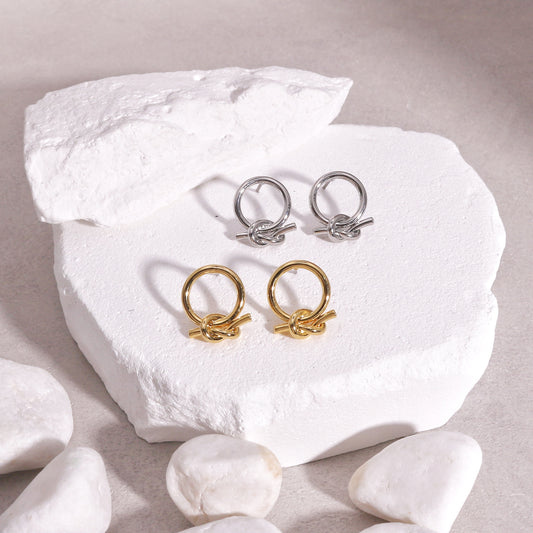 Georgina Minimalist Circle and Knot Stud Earrings