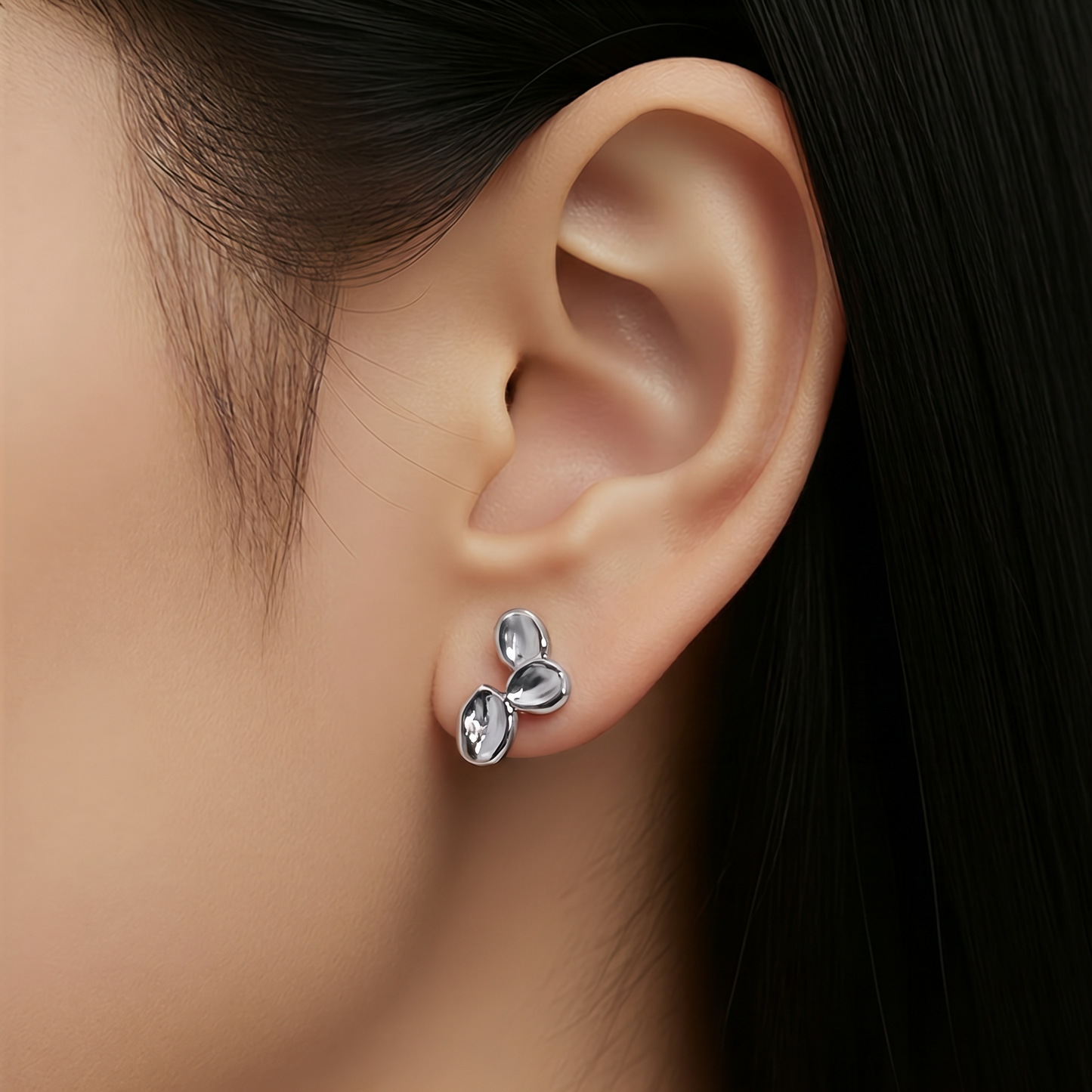 Trinity Textured Leaf Minimalist Stud Earrings