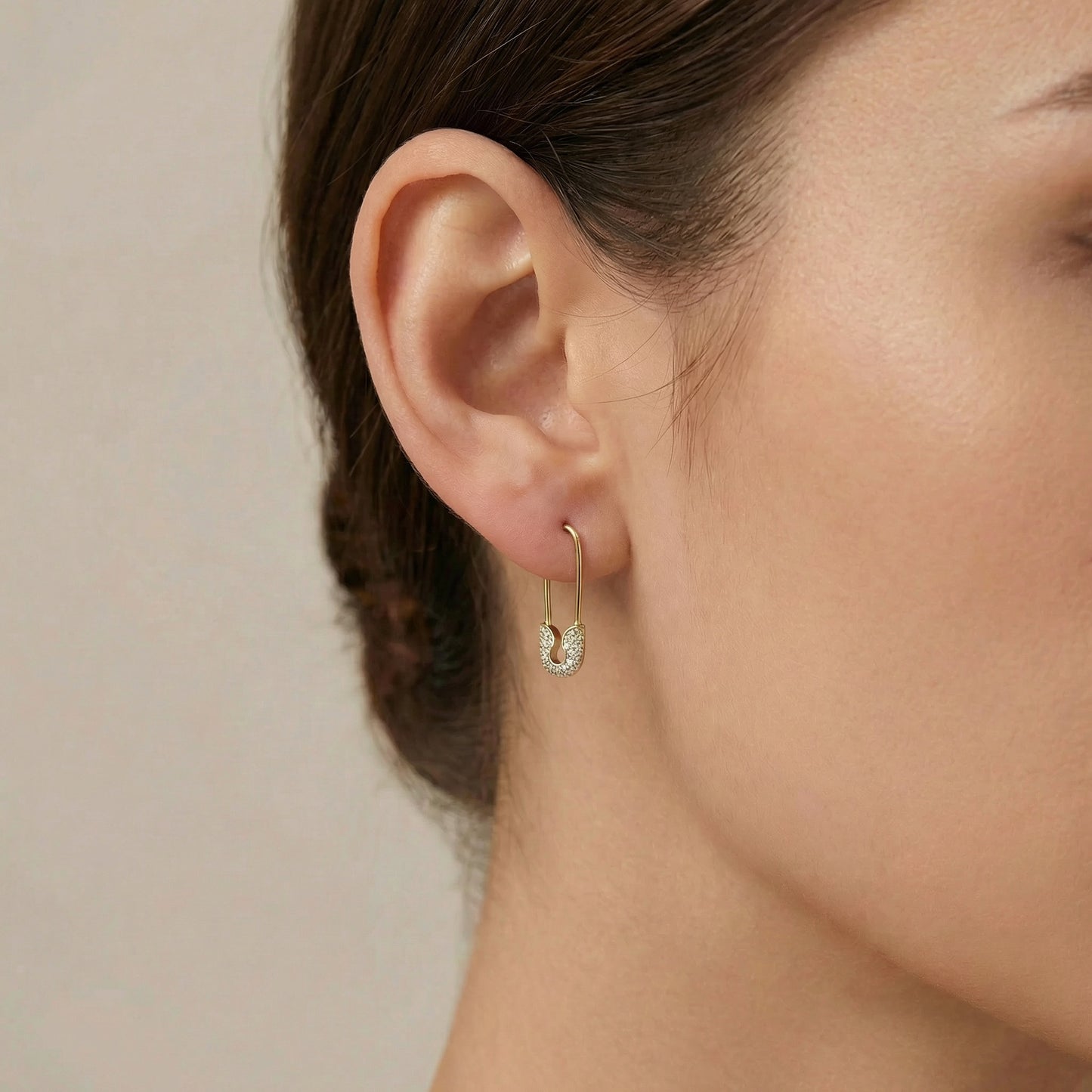 Liberty Minimalist Safety Pin CZ Drop Earrings
