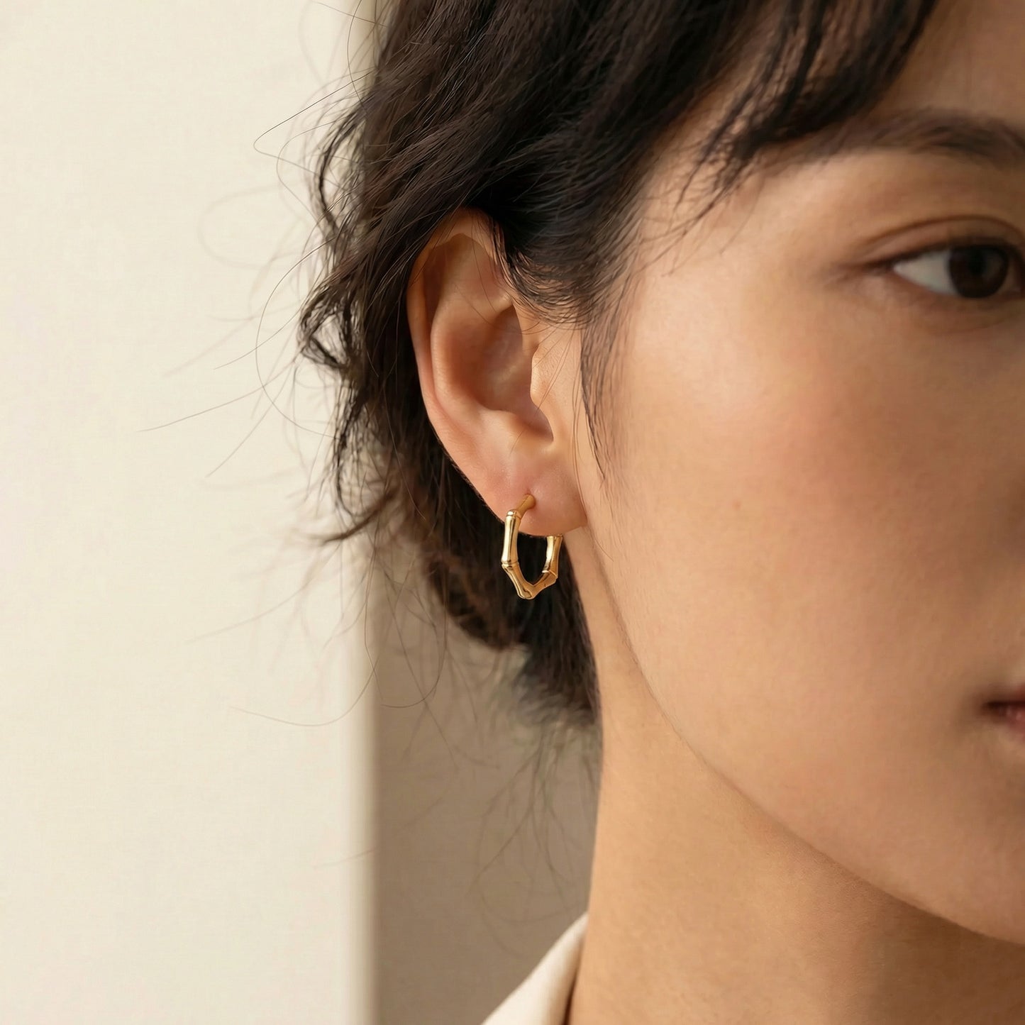 Elisa Mini Bamboo Geometric Steel Hoop Earrings