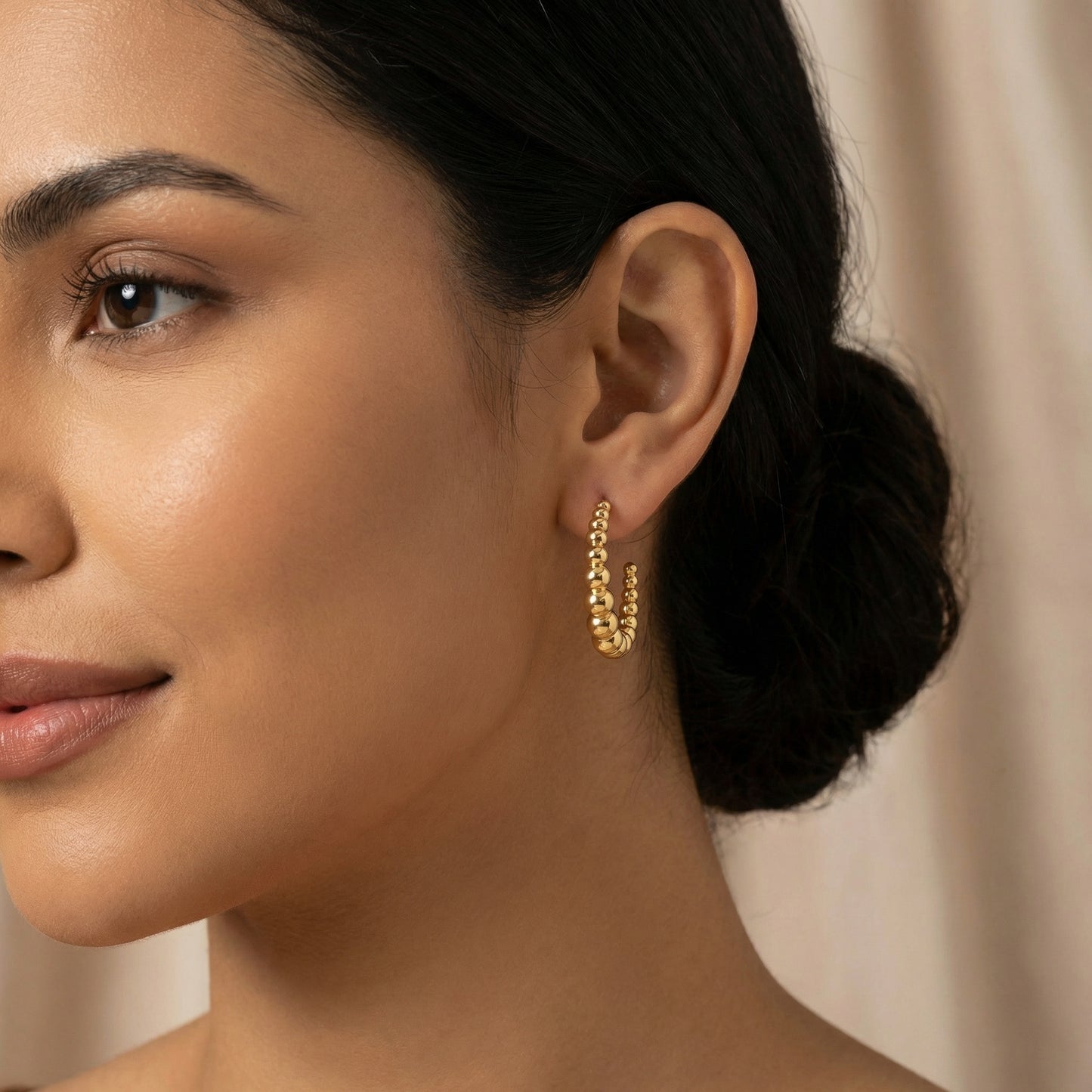 Evangeline Non Tarnish Steel Beaded Hoop Earrings