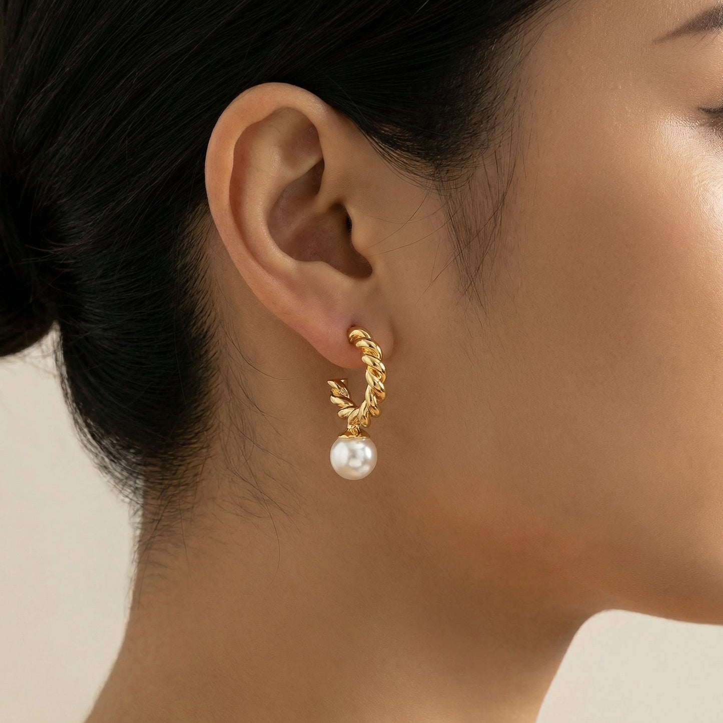 Erin Twisted Hoop and Pearl Drop Minimalist Earrings