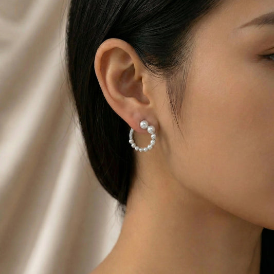 Halsey O-shaped Pearl and CZ Stud Earrings