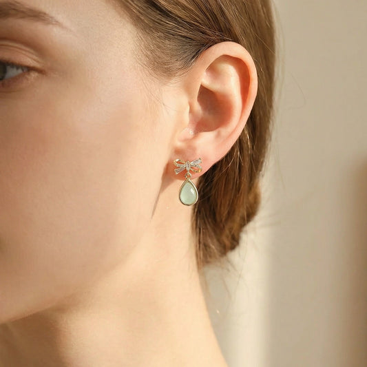 Bella Crystal CZ Bow Tie Ribbon Gem Drop Earrings