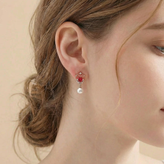 Alina Dainty Heart Filigree CZ Drop Earrings