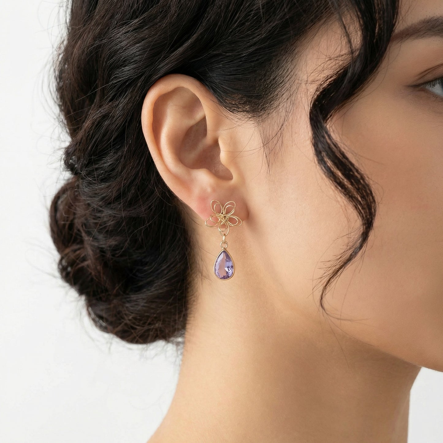 Jayda Crystal Briolette and Floral Drop Dangle Earrings