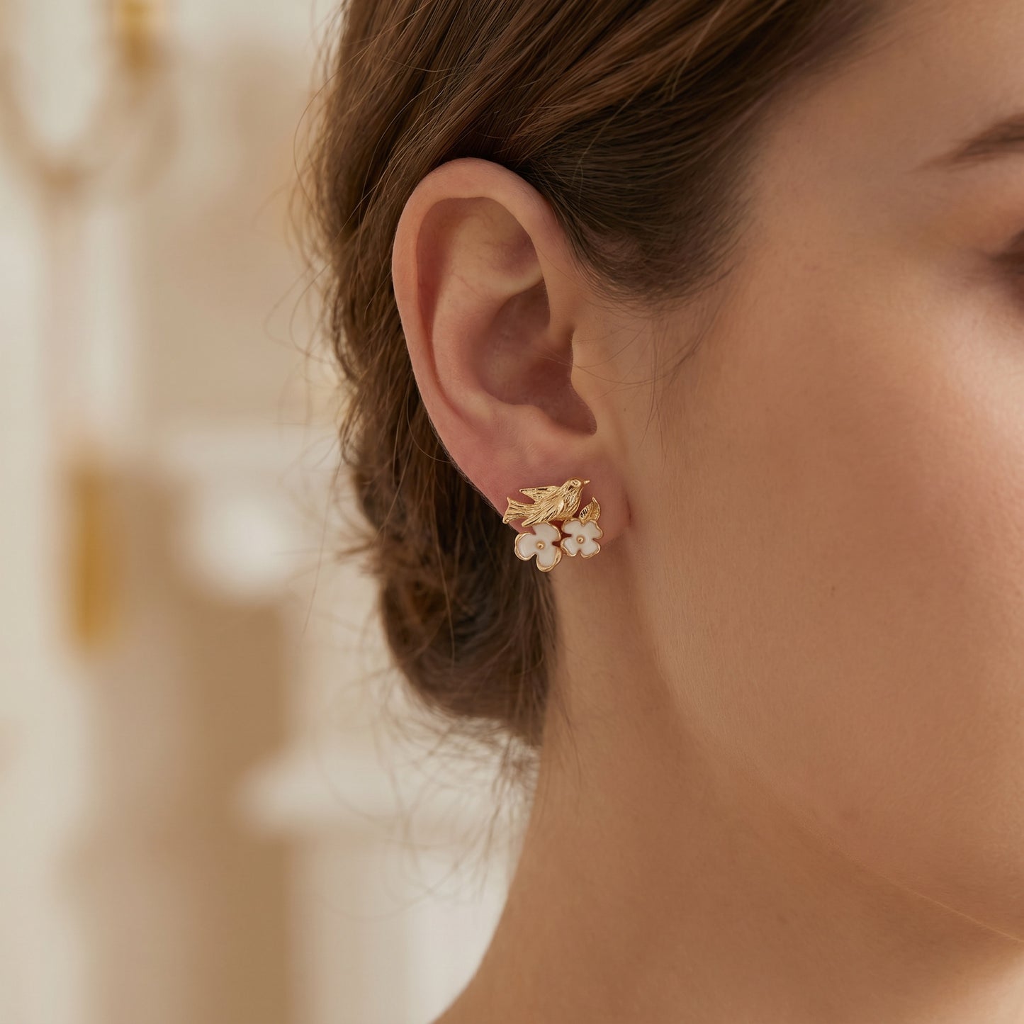 Olivia Minimalist Floral Bird Stud Earrings