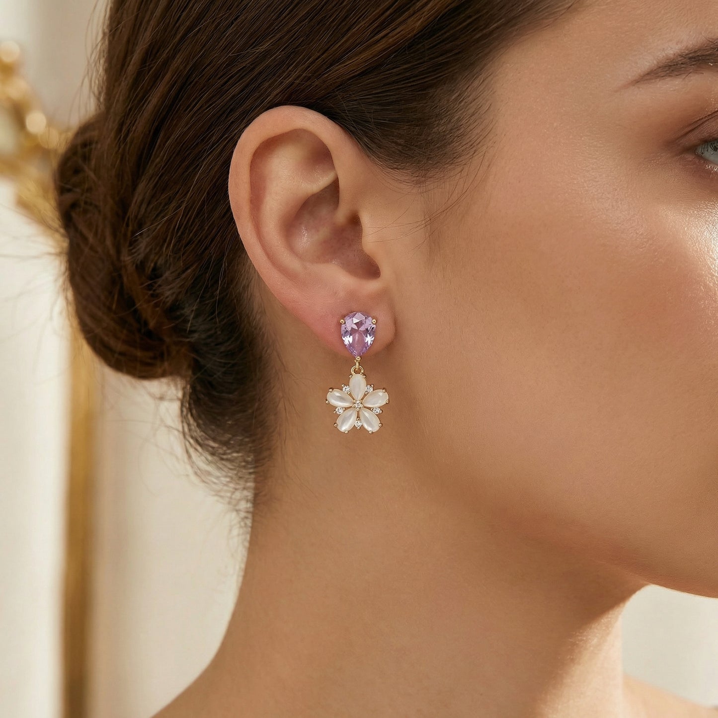 Avery Pastel Pink Floral CZ Drop Earrings