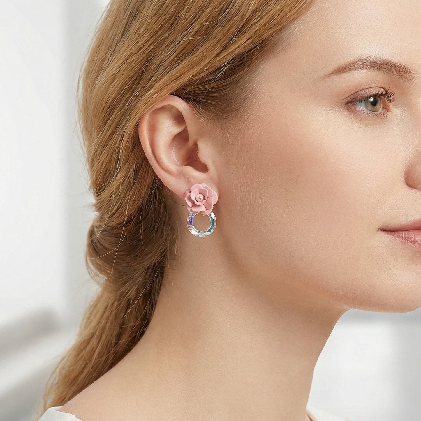 Blake Elegant Flower and Crystal Dangle Earrings