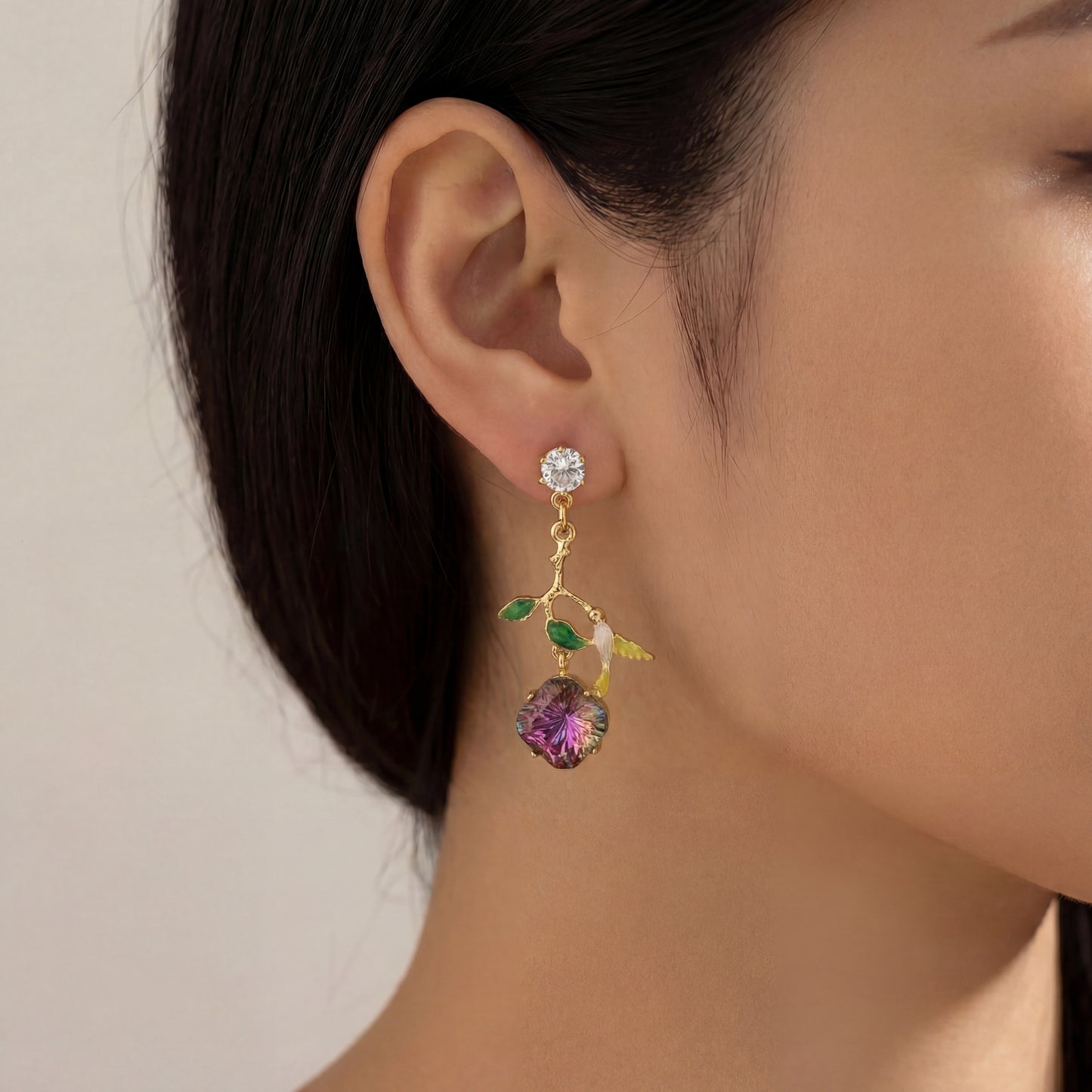 Andrea Hummingbird on Large Crystal Drop Earrings