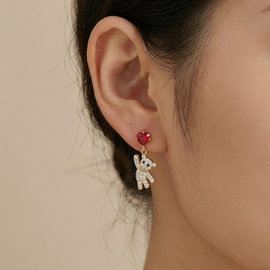 Madeleign CZ Crystal Teddy Bear Drop Dangle Earrings