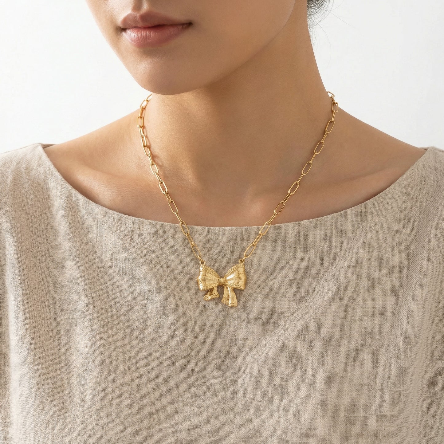 Tallulah Statement Chain Link and Bow Tie Ribbon Necklace