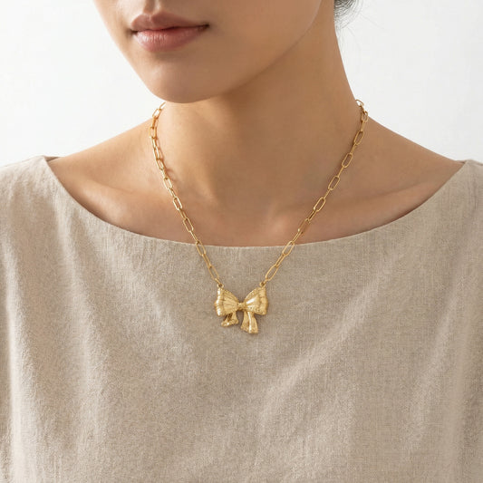 Tallulah Statement Chain Link and Bow Tie Ribbon Necklace