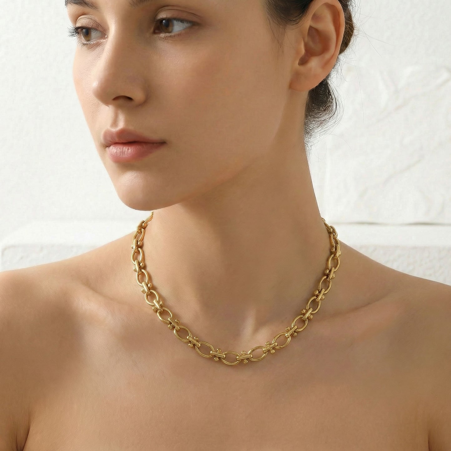 Livia Oval Link Steel Statement Necklace