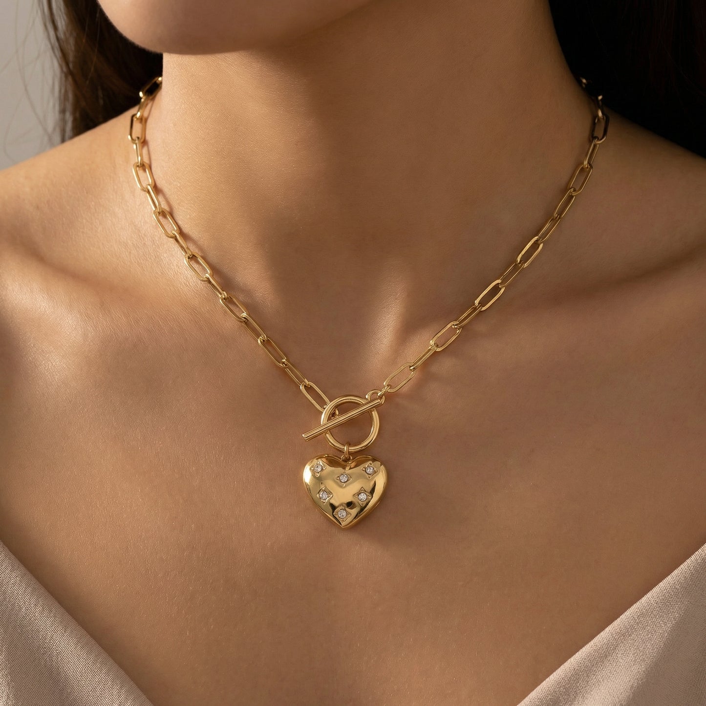 Vintage Diamante Heart Locket Necklace