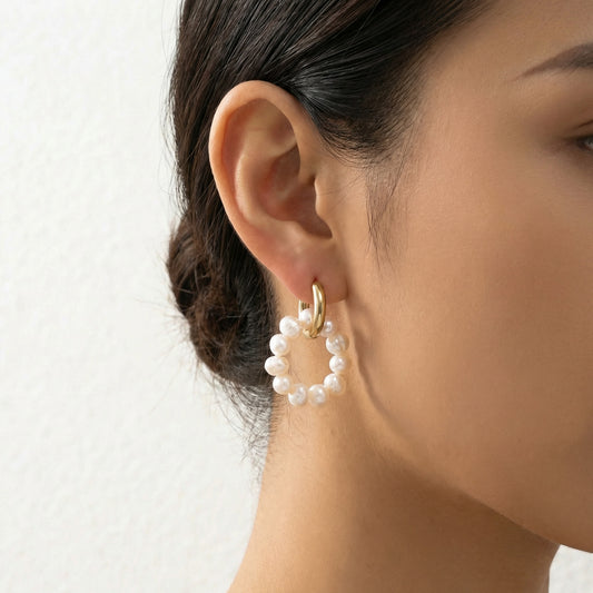 Baily Ring of Freshwater Pearl Hoop Drop Earrings