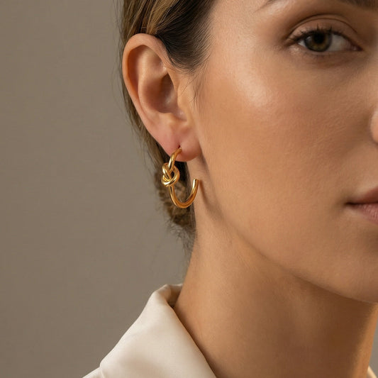 Kiara Non Tarnish Minimalist Steel Knot Hoop Earrings