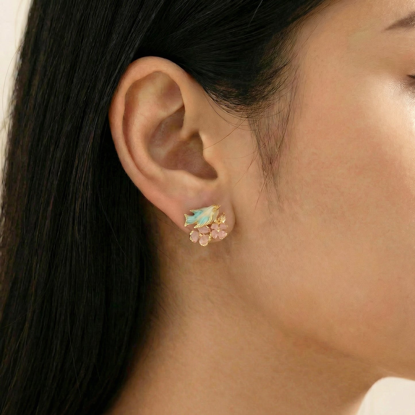 Tasha Floral Dove Bird Stud Earrings