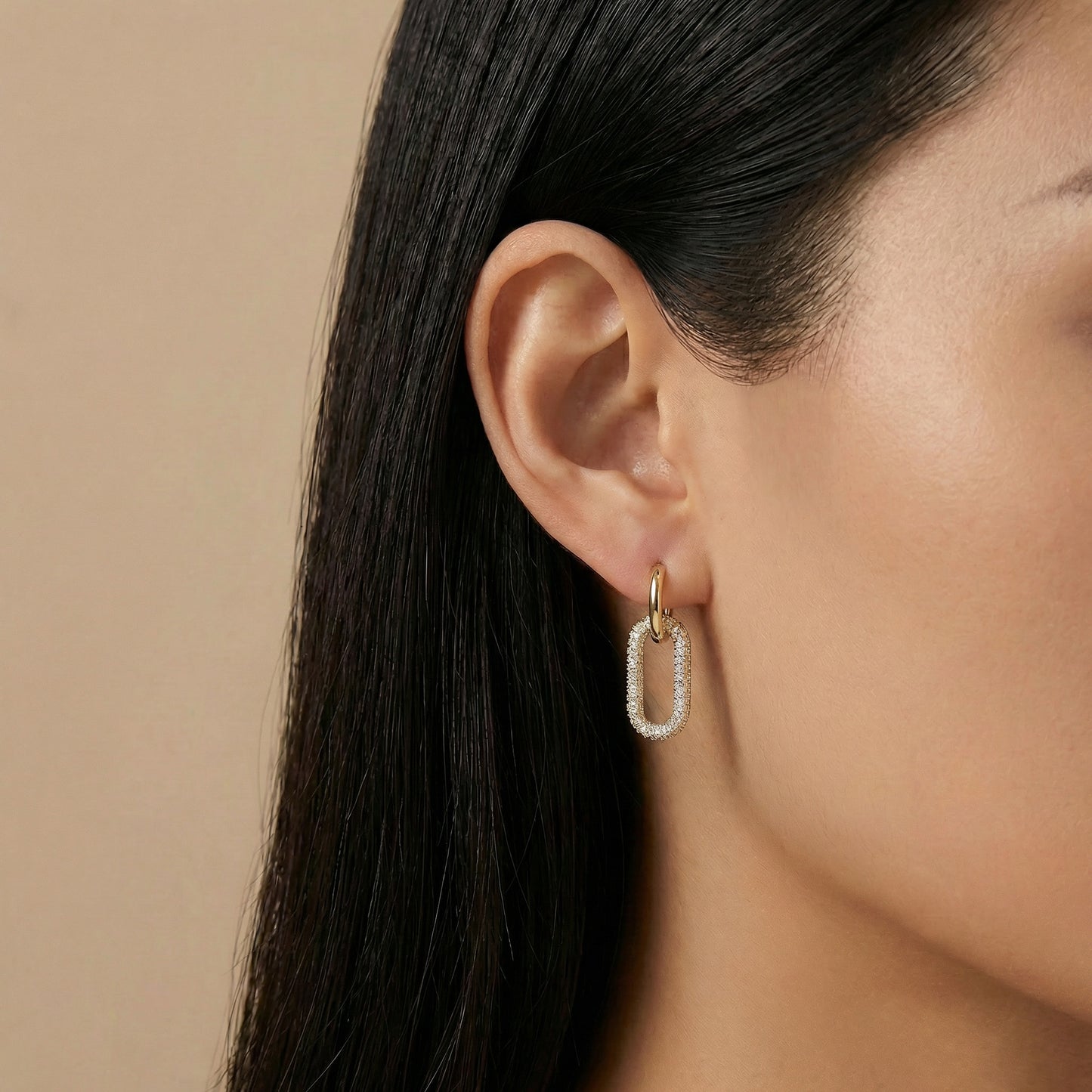 Rylan Pave CZ Oval Hoop Drop Earrings