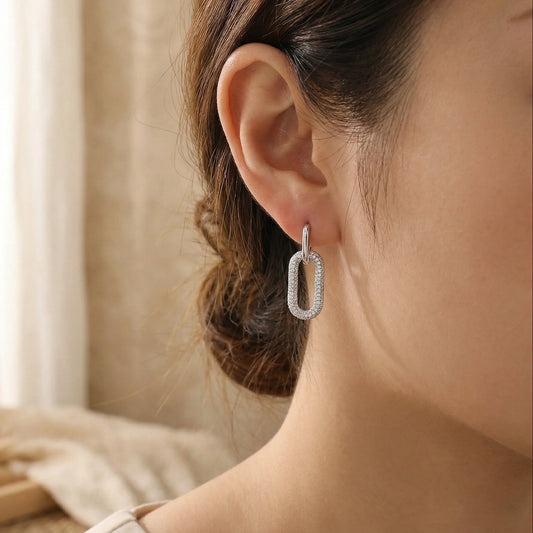 Rylan Pave CZ Oval Hoop Drop Earrings