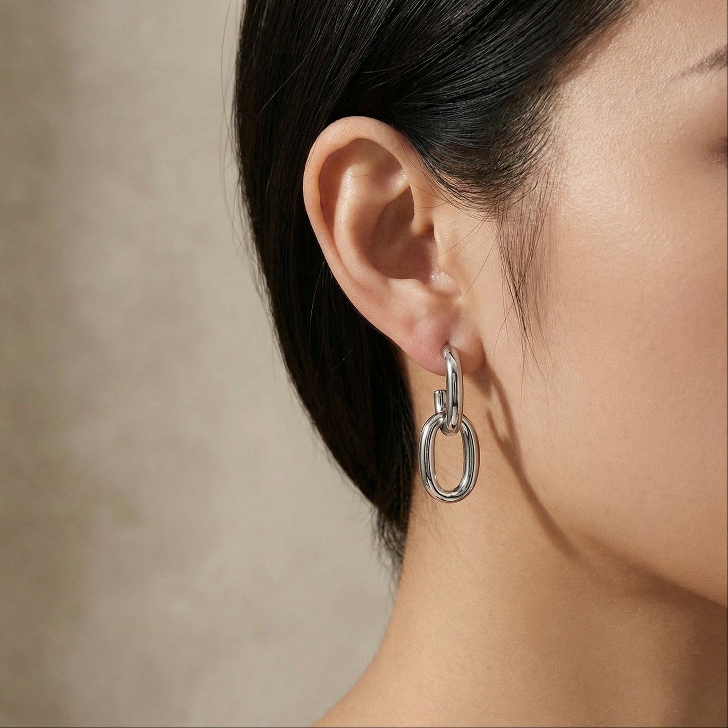 Rhiannon Oval High Polish Link Drop Earrings