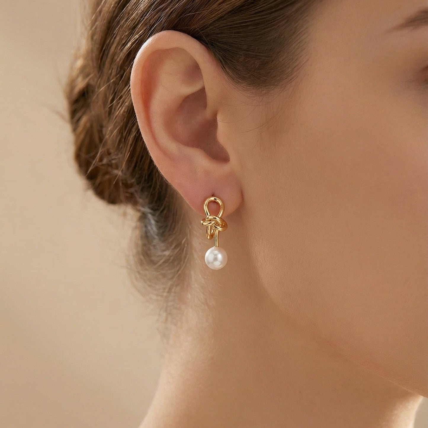 Vanessa Korean Ribbon Hoop Pearl Earrings