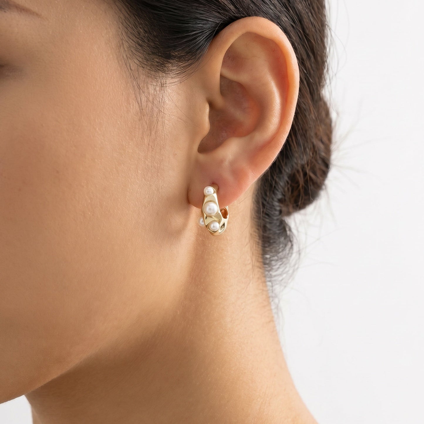 Seraphina Statement Edge Pearl Hoop Earrings